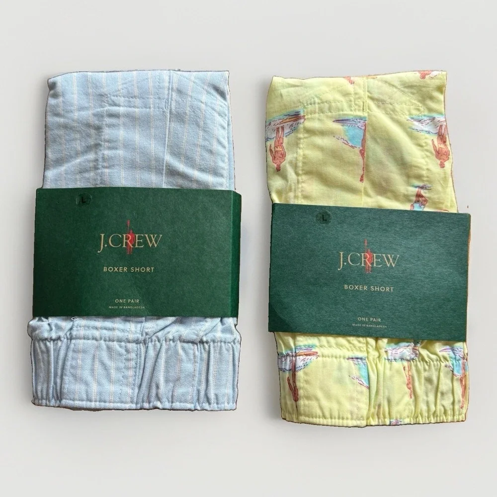 NWT Lot of 2 J Crew Woven Boxers Mens Large Underwear Surfer Print Striped 35/37
